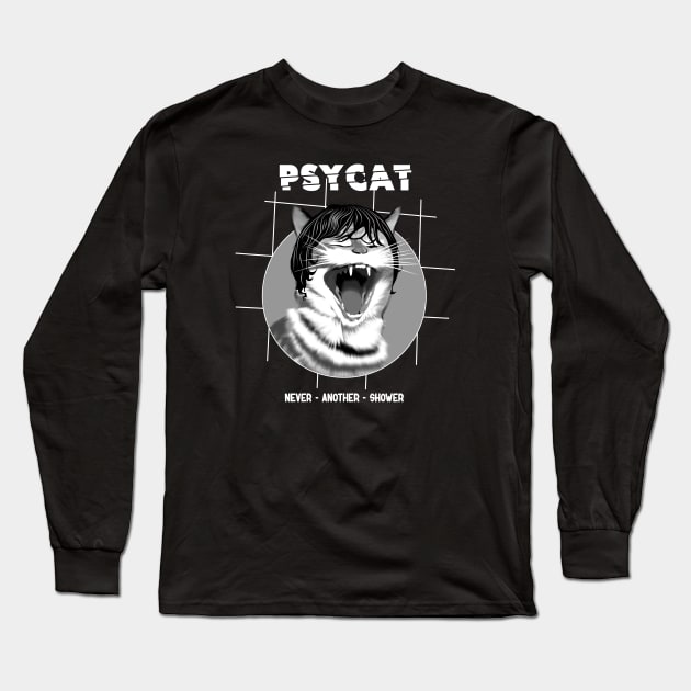 Funny Psycho cat shower Long Sleeve T-Shirt by TMBTM